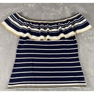 Lily Pulitzer Perelle Off Shoulder True Navy Shining Sea Stripe Size XL